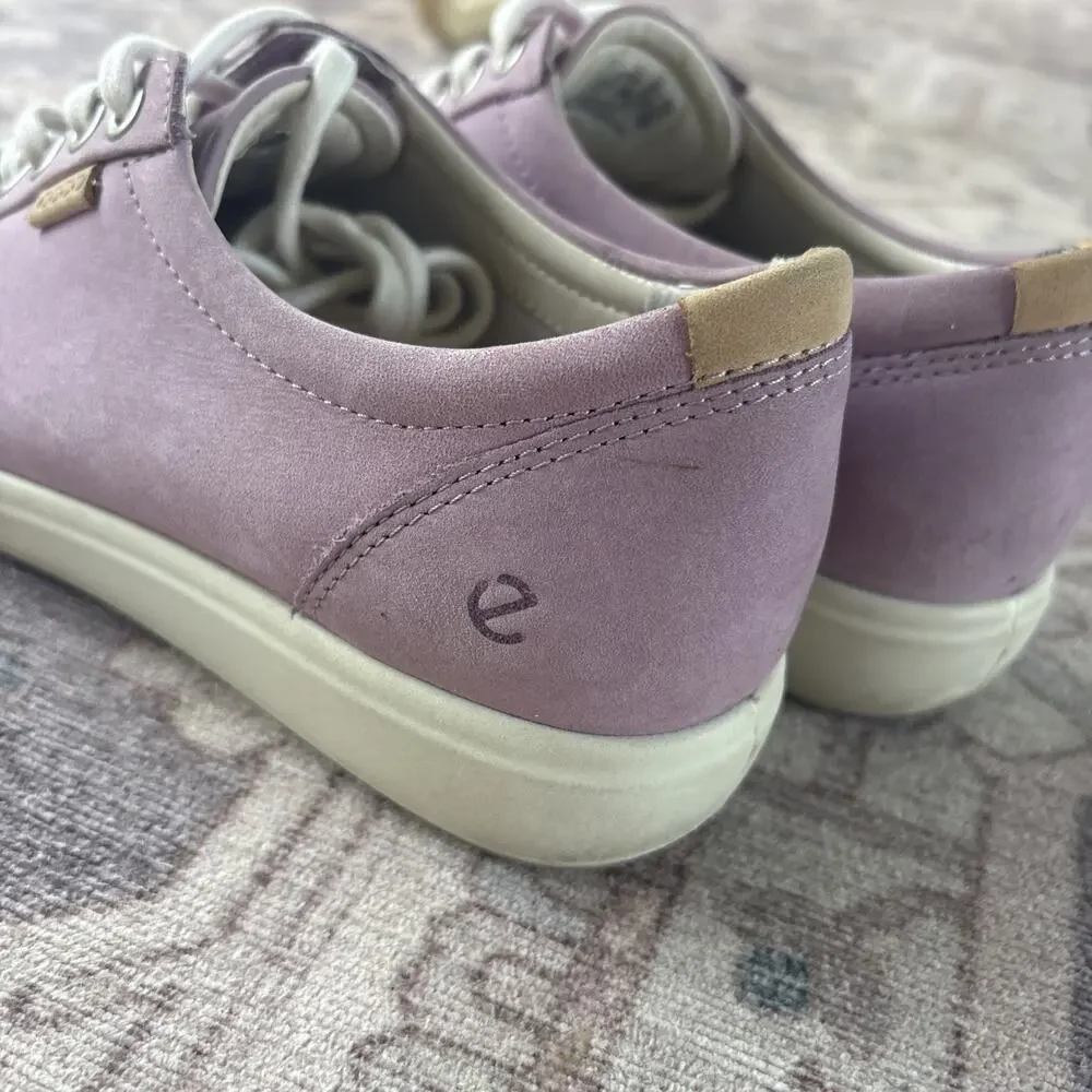 Ecco Soft 7 Women Pink Nubuck Size 7.5 Purple Lavender Lace Up Sneakers School